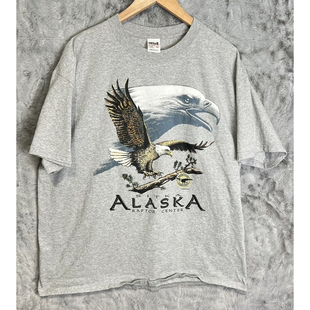 Vintage Juneau Alaska Eagle Mens T shirt Gray Tagged Red Bar Anvil XL